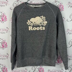Roots athletics sweater pull over crew neck Charcoal Sweatshirt Cream Logo